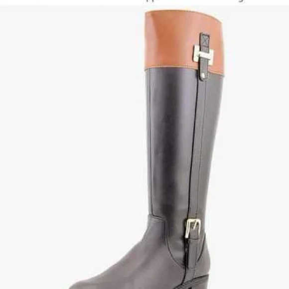 NWOT Black & Brown like riding boots Sz 5 M. Deeply discounted.Low Heel - Picture 5 of 10